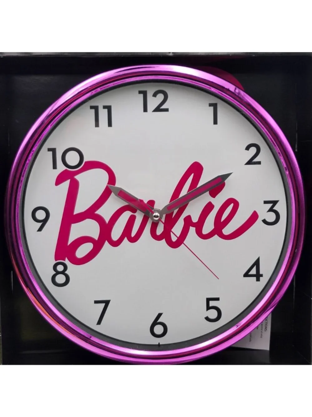 Barbie Pink Script Chrome 12 Inch Round Wall Clock Mattel New In Box